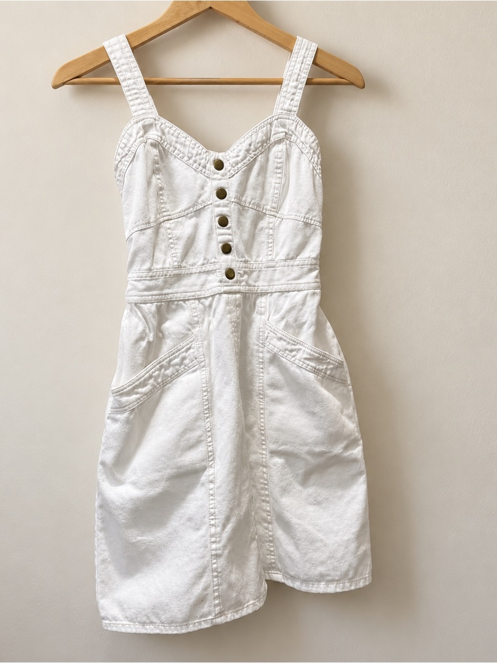 White 100% Cotton Button Front Smocked Back Dress Size S